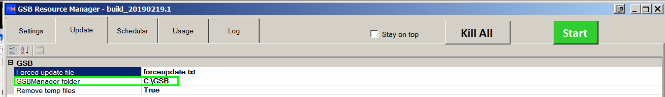 GSB Resource Manager configuration showing centralized resource list