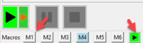 Macro buttons M1 through M6 in GSB Pro interface showing recording and playback controls
