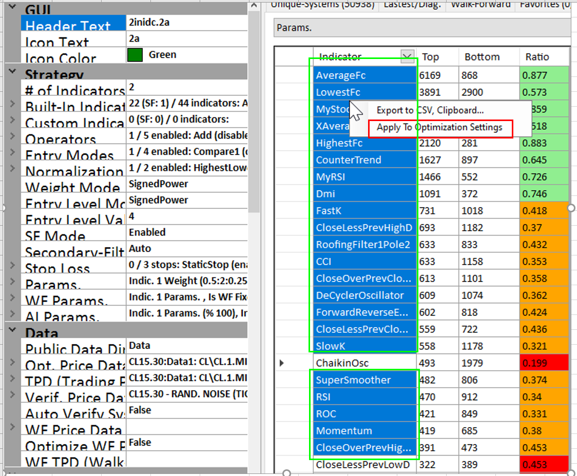 GSB Pro Indicator Ranking and Selection Interface