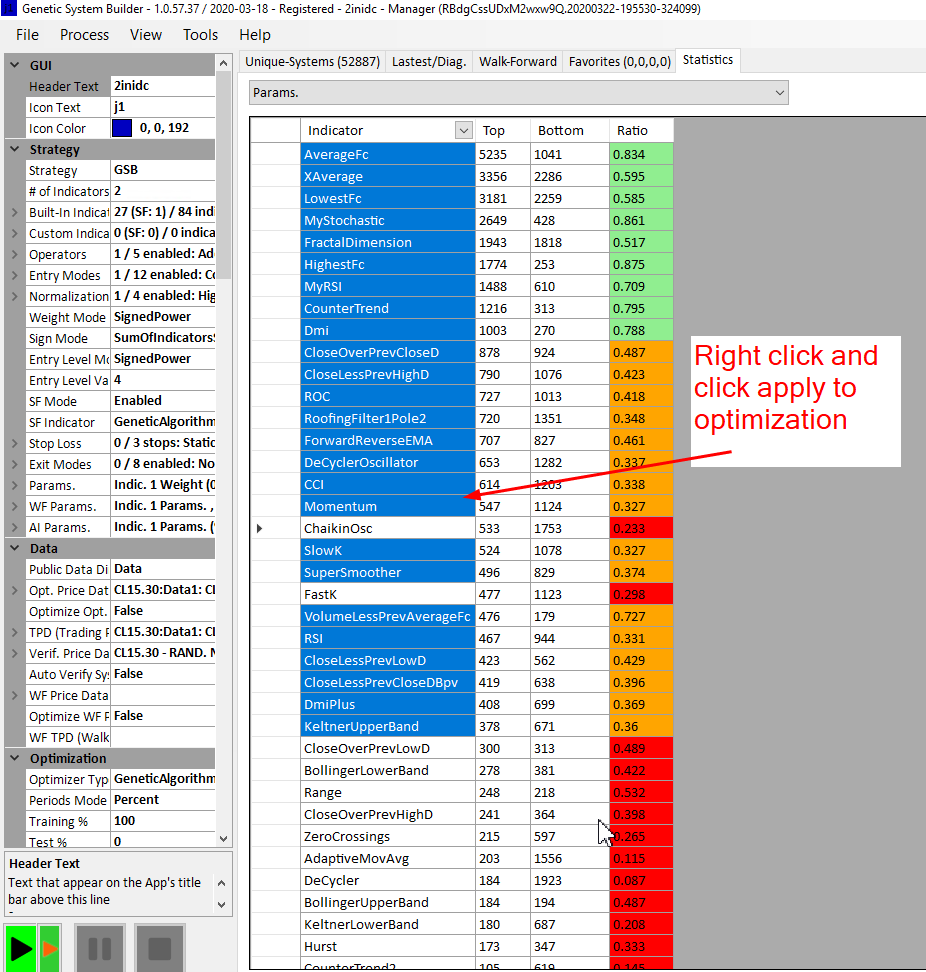 Pass 1 indicator results