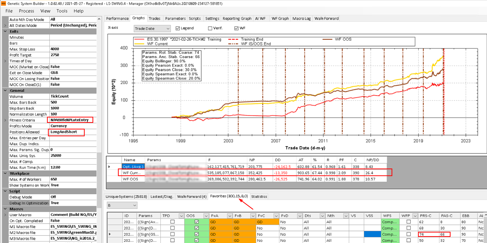 Long/short configuration showing key settings